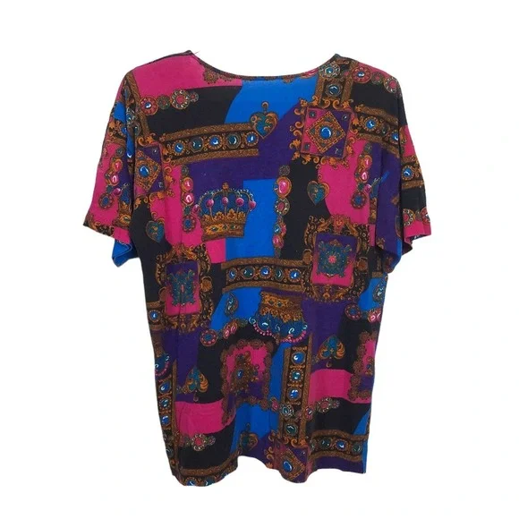 Vintage Funky Color-Blocked Gem Crown Shirt - Picture 5 of 5